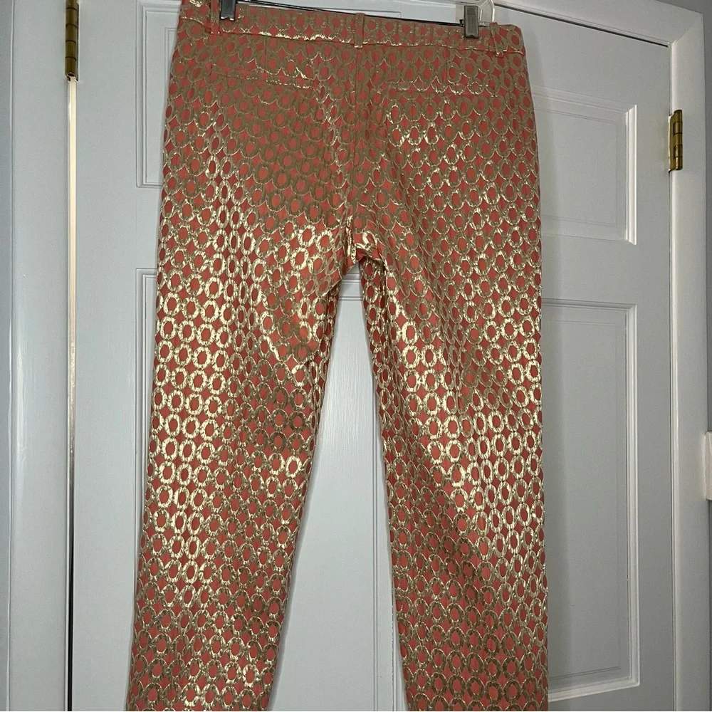 J. Crew Gold and Pink Cropped Pants with Shimmering Pattern - Picture 3 of 5